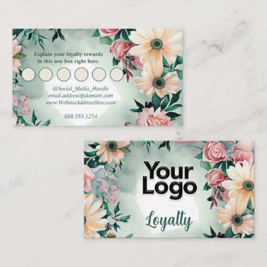 Pastel Flower Elegance Sage Green Floral Pink Rose Informatiekaartje (Voorkant / Achterkant)