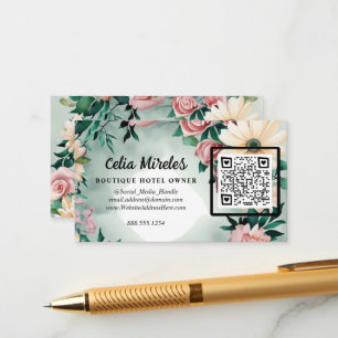 Pastel Flower Elegance Sage Green Floral Pink Rose Informatiekaartje