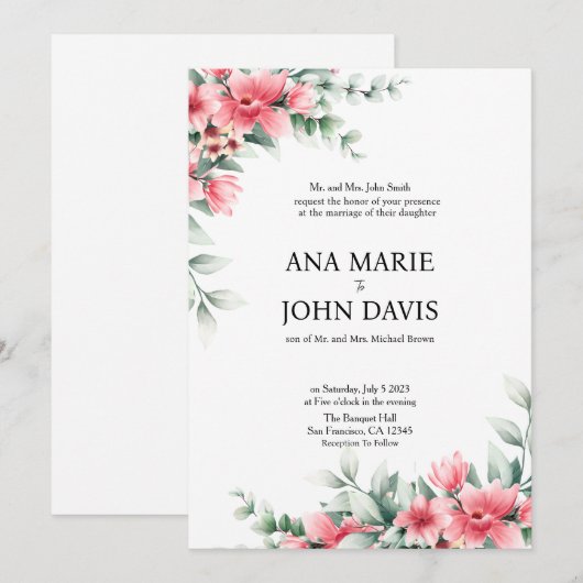 Pastel Flower Formal Wedding Kaart (Voorkant / Achterkant)