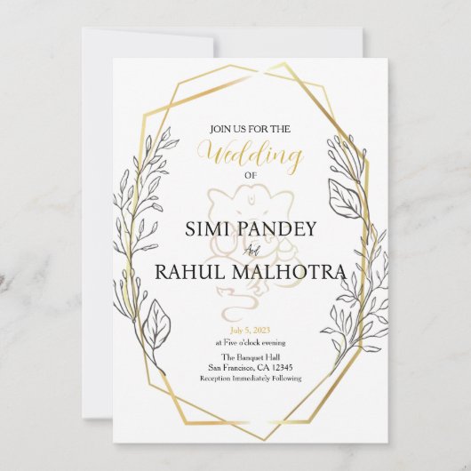 Pastel Flower Geometrisch Lijst Indiase bruiloft Kaart (Voorkant)