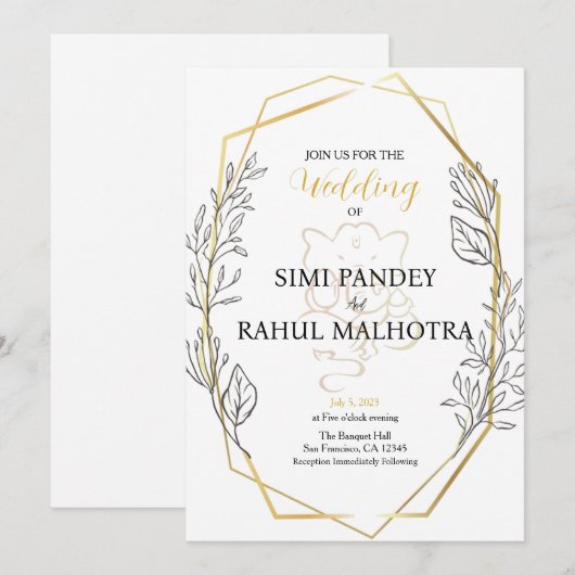 Pastel Flower Geometrisch Lijst Indiase bruiloft Kaart (Voorkant / Achterkant)