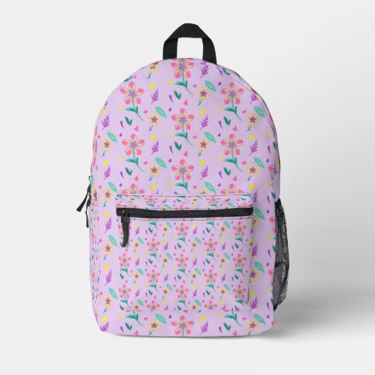 "Pastel Flower Pattern – Schattigee Waterverf Flor Bedrukte Rugzak (Voorkant)