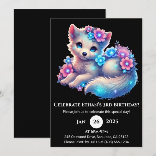 Pastel Flower Pup Birthday Kaart (Voorkant / Achterkant)