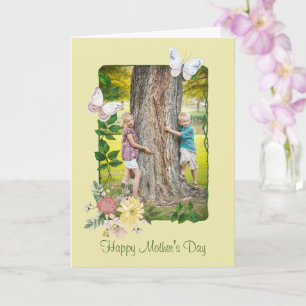 Pastel Flowers and Butterflies Photo Moederdag Kaart