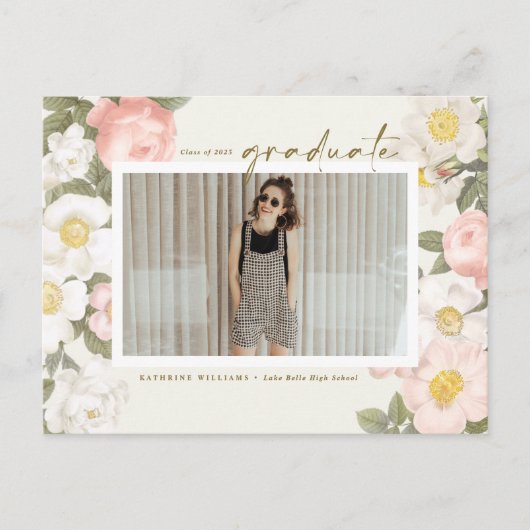 Pastel  Flowers Beige Photo Afstuderen Briefkaart (Voorkant)
