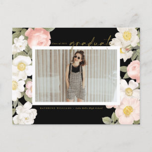 Pastel  Flowers Black Photo Afstuderen Briefkaart