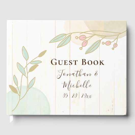 Pastel Flowers Blauw Roze Goud Waterverf Gastenboek (Voorkant)