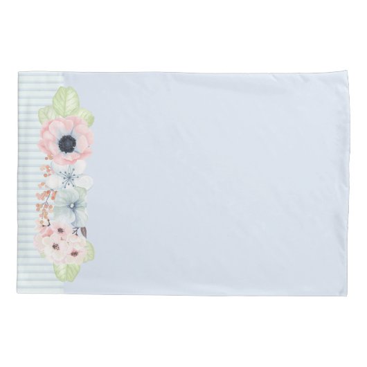 Pastel Flowers Blue Pillow Hoesje Kussensloop (Achterkant)