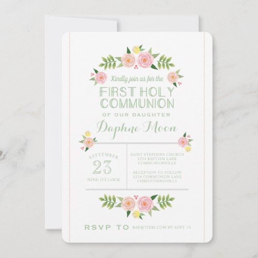 Pastel Flowers First Heilige Communauteit Uitnodig Kaart (Voorkant)