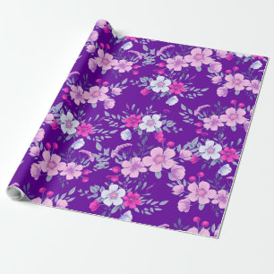 Pastel Flowers Floral Print op Elegant Paars Cadeaupapier