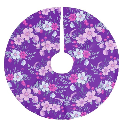 Pastel Flowers Floral Print op Elegant Paars Kerstboom Rok (Voorkant)