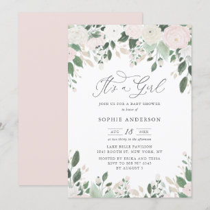 Pastel Flowers Glitter Het is een meisje Baby show Kaart