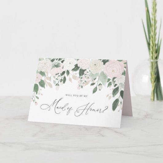 Pastel Flowers Glitter Maid of Honor proposal Kaart (Voorkant)