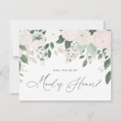 Pastel Flowers Glitter Maid of Honor proposal Kaart (Voorkant)