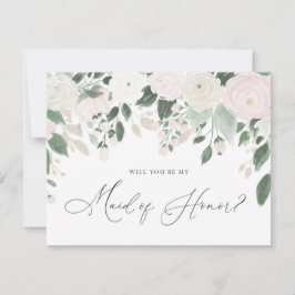Pastel Flowers Glitter Maid of Honor proposal Kaart