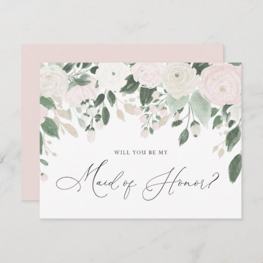 Pastel Flowers Glitter Maid of Honor proposal Kaart (Voorkant / Achterkant)