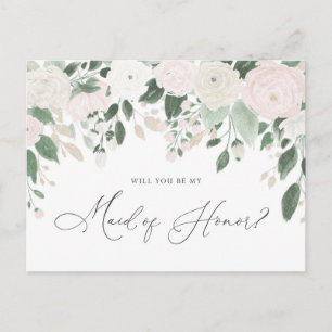 Pastel Flowers Glitter Maid of Honor proposal Uitnodiging Briefkaart