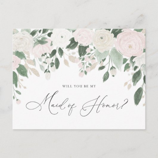 Pastel Flowers Glitter Maid of Honor proposal Uitnodiging Briefkaart (Voorkant)