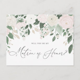 Pastel Flowers Glitter Matron of Honor proposal Uitnodiging Briefkaart