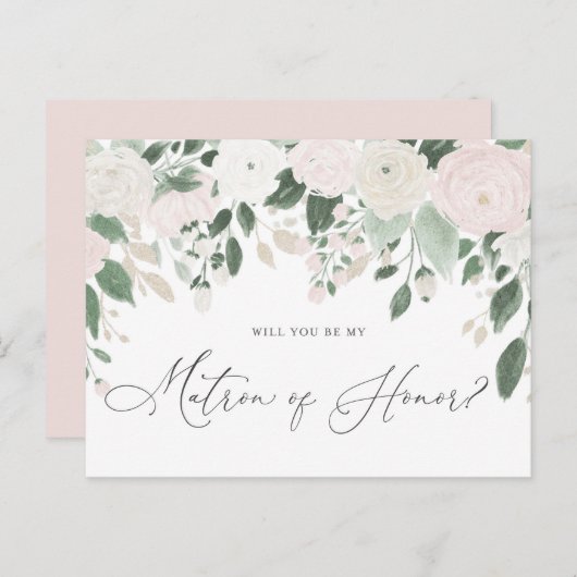 Pastel Flowers Glitter Matron of Honor proposal Uitnodiging Briefkaart (Voorkant / Achterkant)