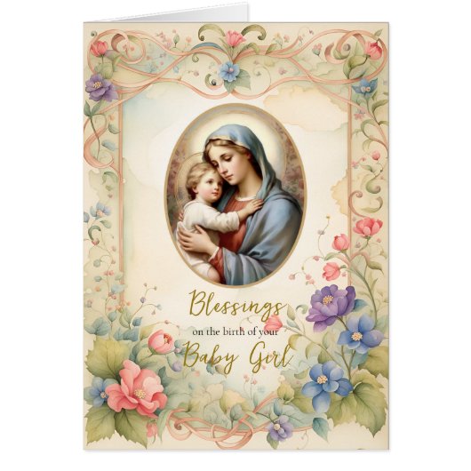 Pastel Flowers Gold Lijst Gefeliciteerd Nieuwe Bab (Voorkant)