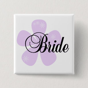 Pastel Flowers Lila Bride Tshirts en Gifts Vierkante Button 5,1 Cm