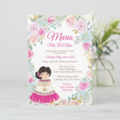 Pastel Flowers Mis XV Anos Birthday Invitation Kaart (Staand voorkant)