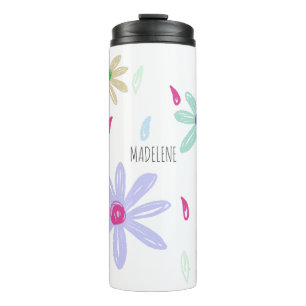 Pastel Flowers   Naam Monogram Thermosbeker