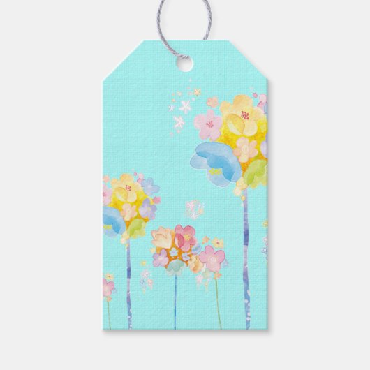 Pastel Flowers op Aqua Background Gift Label Cadeaulabel (Voorkant)