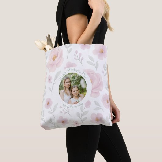 Pastel Flowers&Photo - Gepersonaliseerde Moederdag Tote Bag (Dichtbij)
