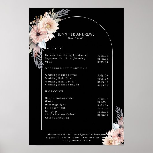 Pastel Flowers Salon Prijslijst Poster (Voorkant)