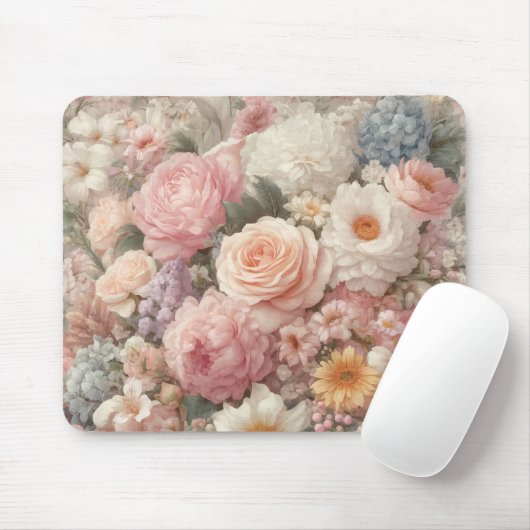 Pastel Flowers Shabby Chic Roos Bloemmotief Muismat (Met muis)