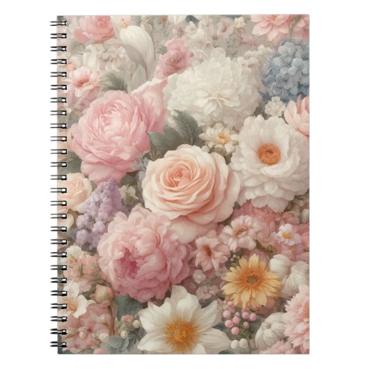 Pastel Flowers Shabby Chic Roos Bloemmotief Notitieboek (Voorkant)