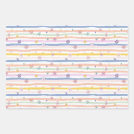 Pastel Flowers Stripes Bruids Baby shower Meisjes Inpakpapier Vel