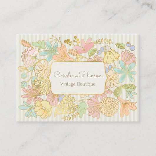 Pastel Flowers Visitekaartje met Gold Effect (Voorkant)