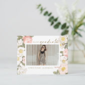 Pastel  Flowers White Photo Afstuderen Briefkaart (Staand voorkant)