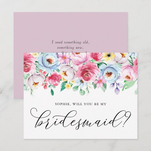 Pastel Flowers word mijn Bridesmaïde Kaart (Voorkant / Achterkant)