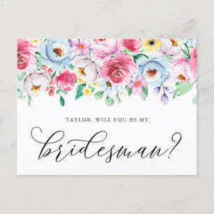 Pastel Flowers word mijn Bridesman Kaart