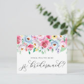 Pastel Flowers word mijn JR Bridesmaid Kaart (Staand voorkant)