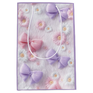 Pastel Fluffy Bows & Flowers Gift Bag Medium Cadeauzakje