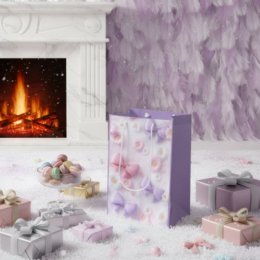 Pastel Fluffy Bows & Flowers Gift Bag Medium Cadeauzakje