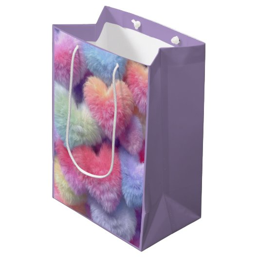 Pastel Fluffy Hearts Gift Bag Medium Cadeauzakje (Voorkant Gekanteld)