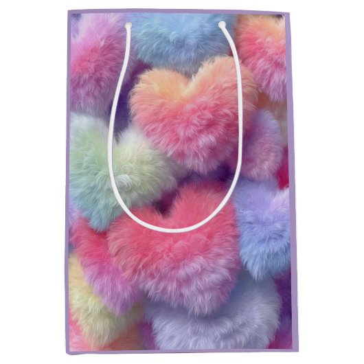 Pastel Fluffy Hearts Gift Bag Medium Cadeauzakje (Voorkant)