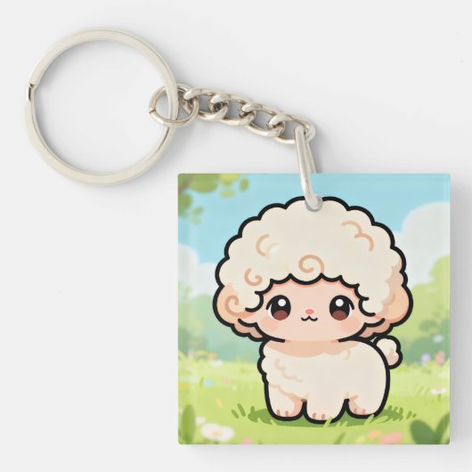 Pastel Fluffy Lamsleutelhanger Sleutelhanger (voorkant)