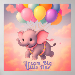 Pastel Flying Baby Elephant, aangepaste kwekerij Poster