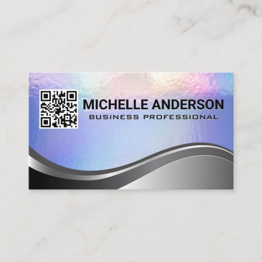 Pastel Folie Textuur | Metaal | QR Code Visitekaartje (Voorkant)