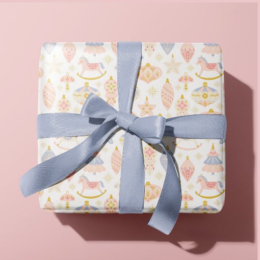 Pastel Folk Art Kerstboom Ornamenten Kinder Baby Cadeaupapier