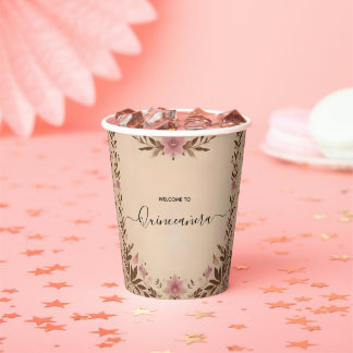 Pastel Font Dusty Glam Roos Gold Quinceanera Papieren Bekers