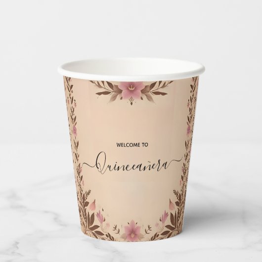 Pastel Font Dusty Glam Roos Gold Quinceanera Papieren Bekers (Achterkant)