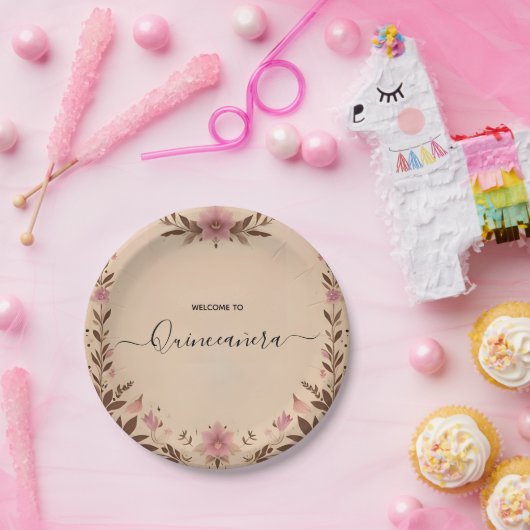 Pastel Font Dusty Glam Roos Gold Quinceanera Papieren Bordje (Feest)